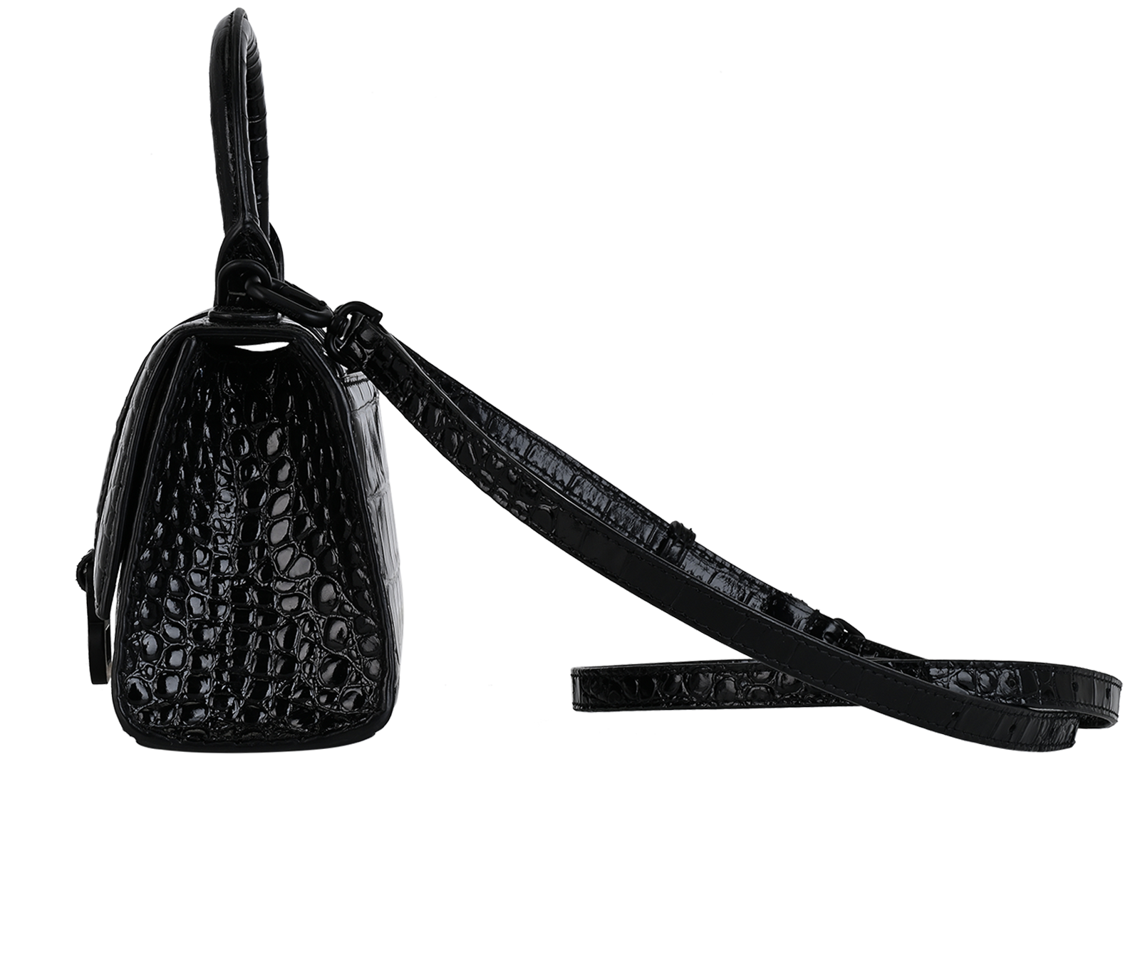 Hourglass XS, &pound;650, Handbags, Black, Mock Croc, Bottom view